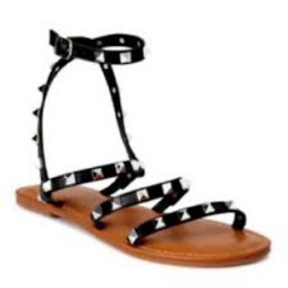 Time and Tru Black Studded Sandals